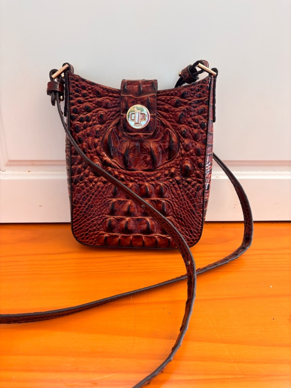 Brahmin Dark Brown Croc-Embossed Leather Crossbody